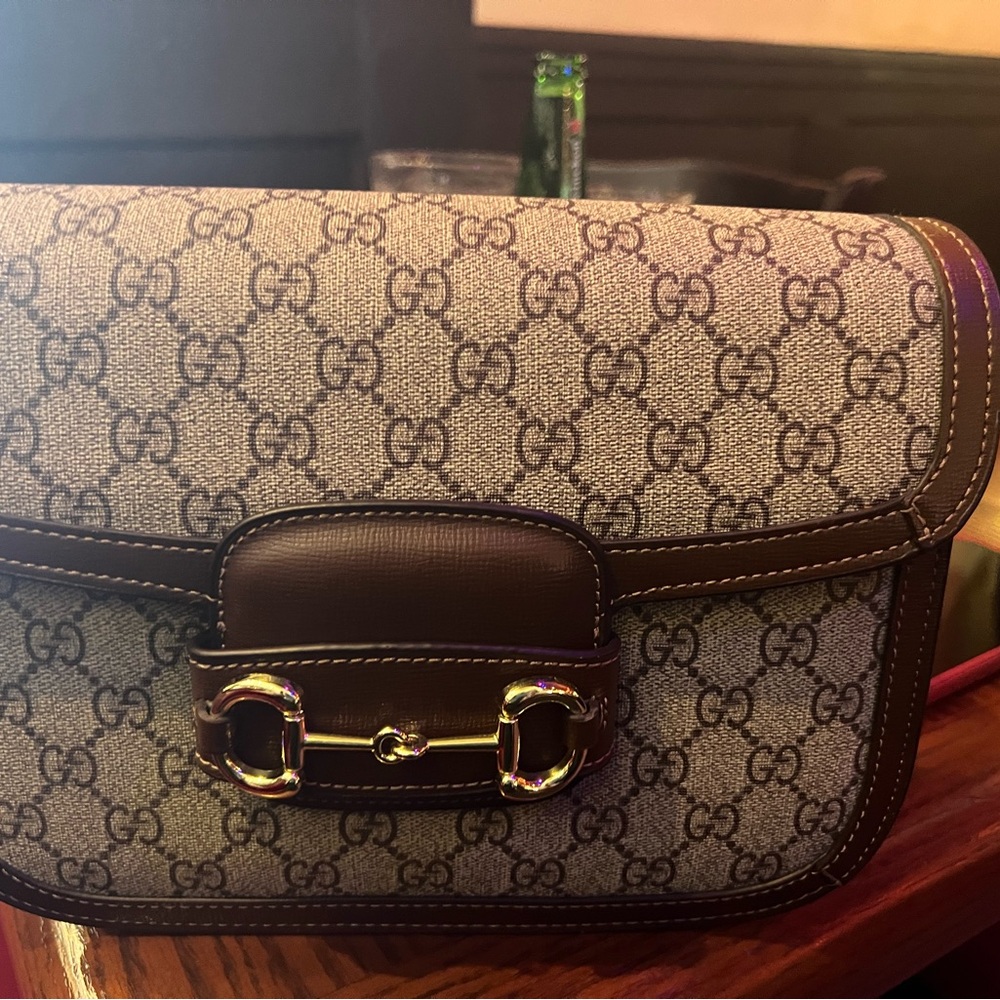 Gucci Brown Crossbody Bag with Monogram and Horsebit